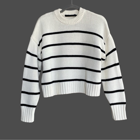 Jenni Kayne Cream and Black Striped Crewneck Sweater - Picture 3 of 15